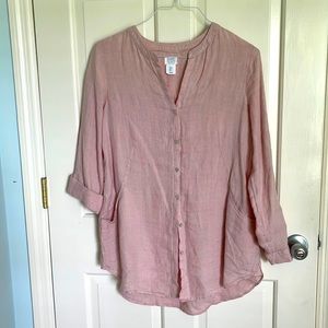 Sigrid Olsen linen tunic or cover up, Dusty pink, Size Small, w/pockets